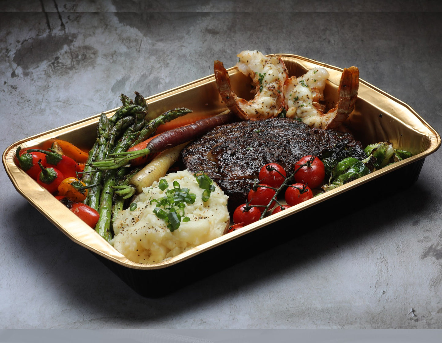 Ribeye steak with lobster tail